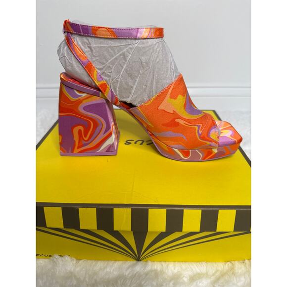 NWT Circus NY Sam Edelman Miranda Jewel Orange Multi Platform Heels 8.5 - Picture 9 of 15